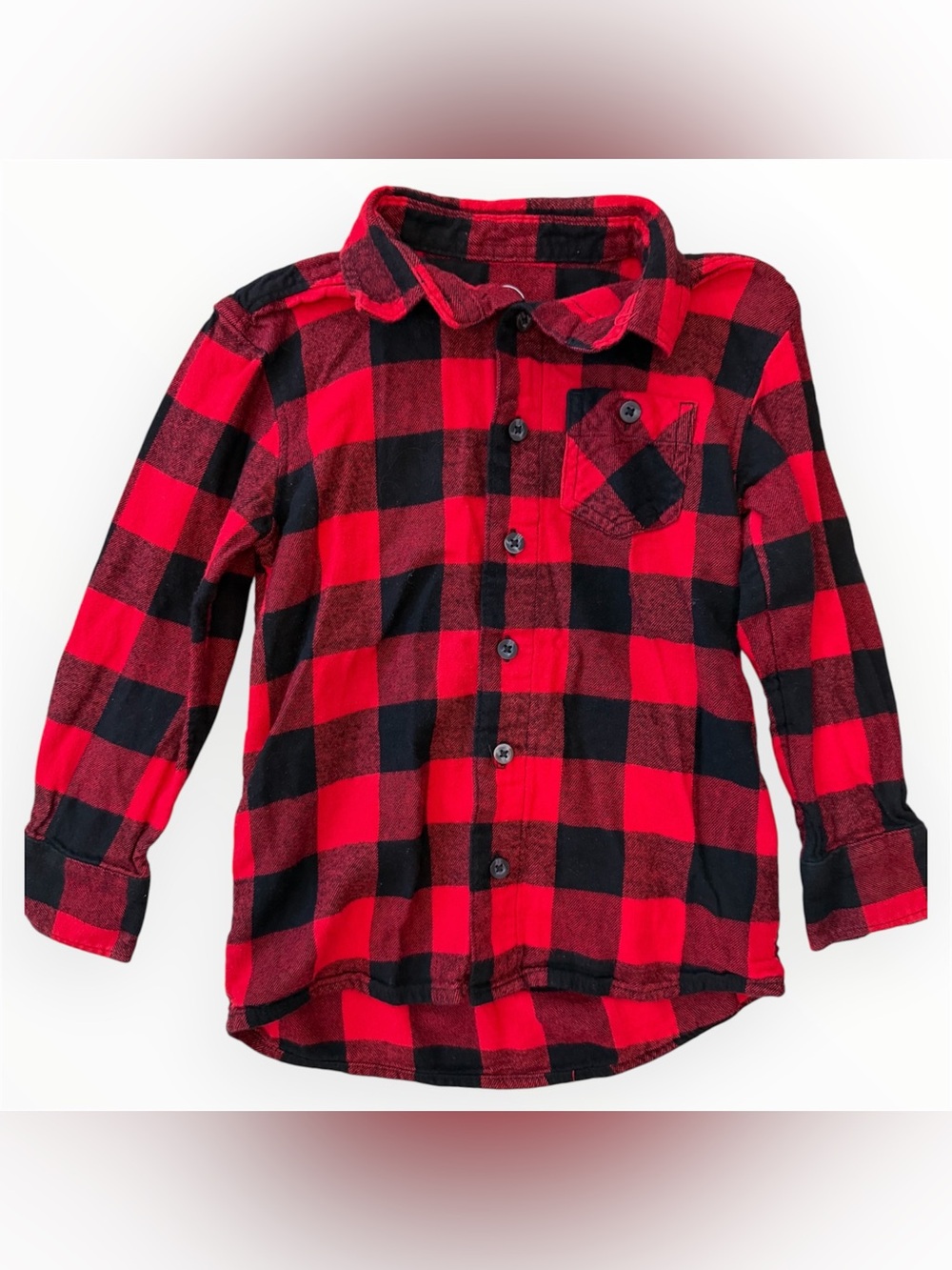 Wonder Nation Boys Buffalo Plaid Flannel Shirt XS 4-5 Red Black Button Up
